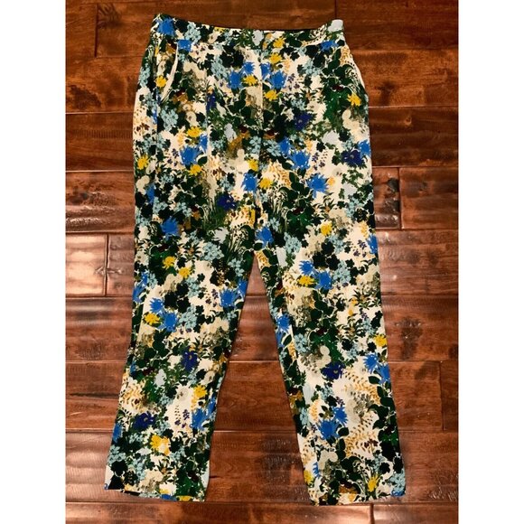 Erdem Multicolor Floral Print Gianna Trouser Straight Leg Crepe Pants, Size 8